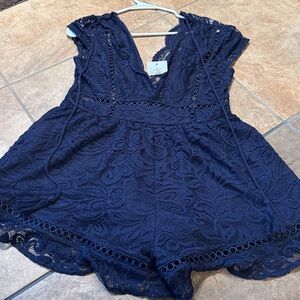 Elegant Navy Lace Romper
